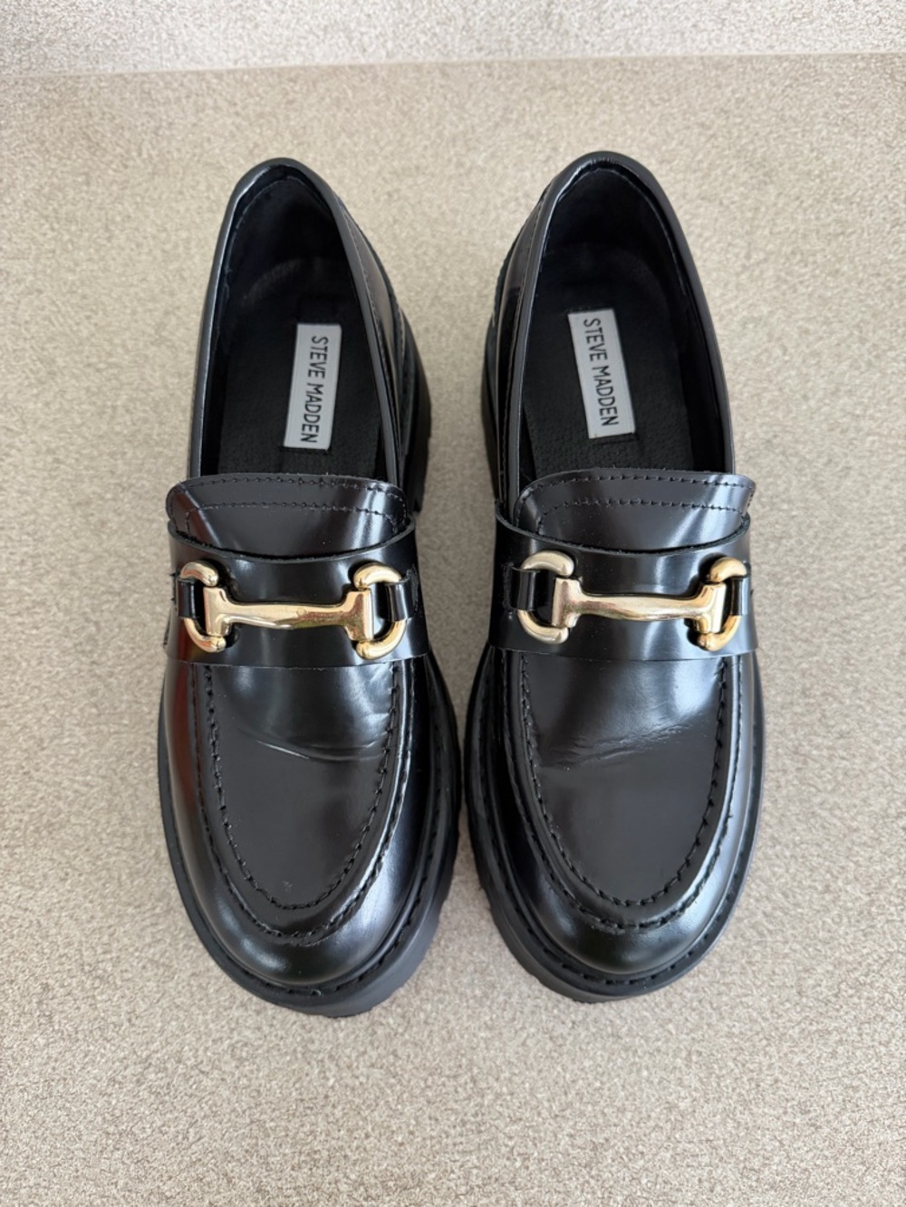 Steve Madden Chunky Black Leather Slip-On Loafers